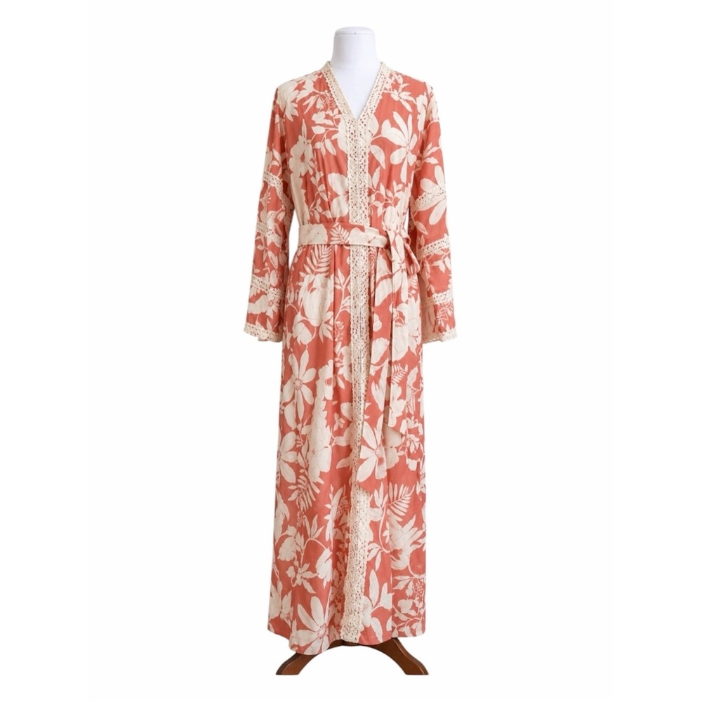 Kahora Palm Beach NWT Joy Bardot Caftan Maxi Dress M Peach Lace Resortwear